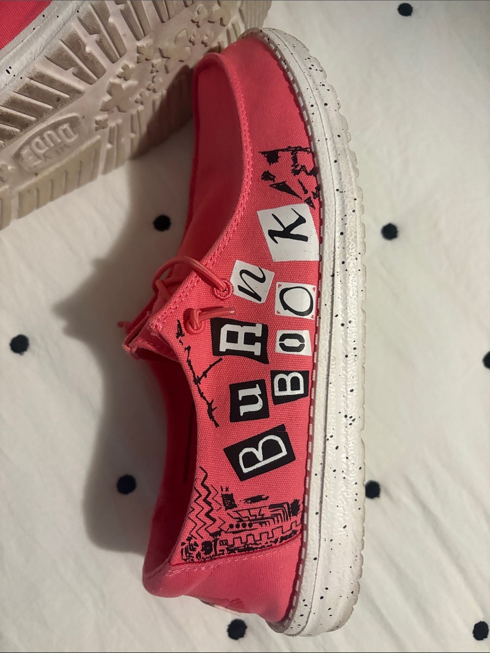 Hey Dude Women's “Mean Girls” Pink Slip-On Loafers with Graphic Accents - Picture 8 of 8